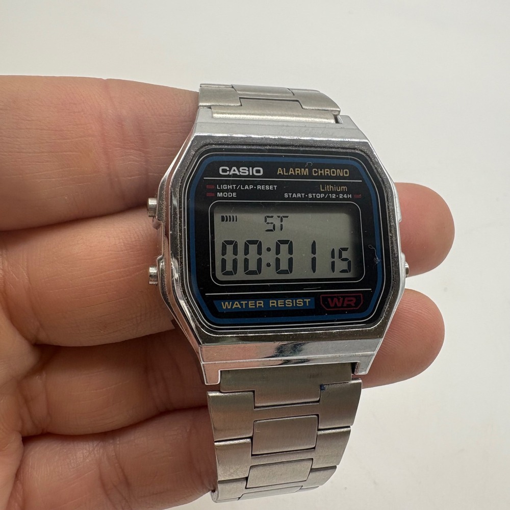 Casio A158W Classic Digital Chronograph Alarm Silver Tone Watch Retro